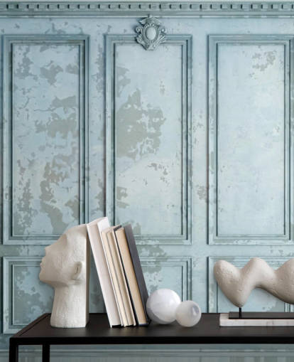 pale duck egg blue custom panel wallpaper called Duck Egg Panel for living rooms and bedrooms