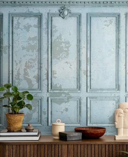 pale duck egg blue custom panel wallpaper called Duck Egg Panel for living rooms and bedrooms
