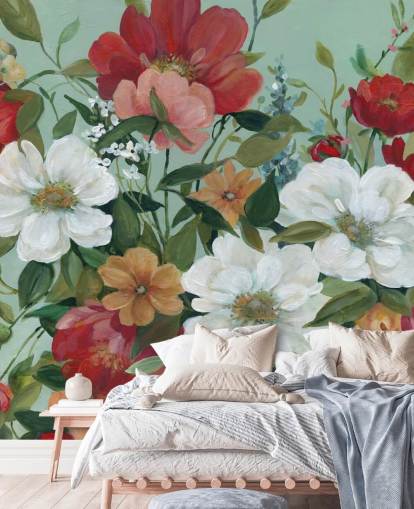painted red, orange, pink and red flowers wallpaper painted red, orange, pink and red flowers wallpaper
