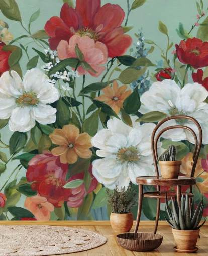 bemalte rote, orange, rosa und rote Blumen Tapete bemalte rote, orange, rosa und rote Blumen Tapete