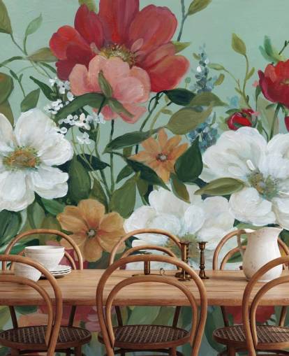 geschilderd rood, oranje, roze en rood bloemenbehang geschilderd rood, oranje, roze en rood bloemenbehang