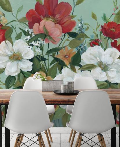 bemalte rote, orange, rosa und rote Blumen Tapete