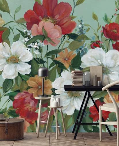 bemalte rote, orange, rosa und rote Blumen Tapete