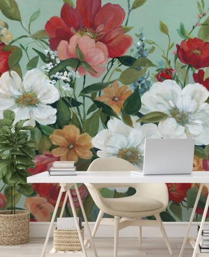 painted red, orange, pink and red flowers wallpaper