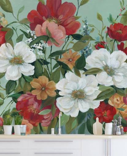 carta da parati dipinta di fiori rossi, arancioni, rosa e rossi