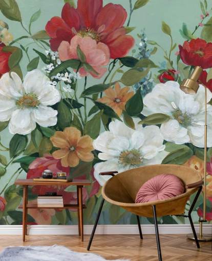 carta da parati dipinta di fiori rossi, arancioni, rosa e rossi