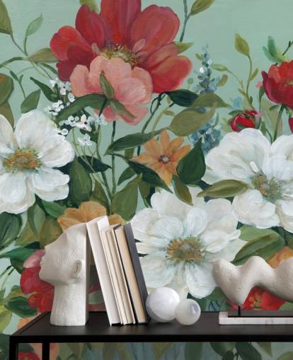 carta da parati dipinta di fiori rossi, arancioni, rosa e rossi