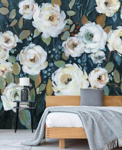 groen, blauw en wit geschilderd bloemenbehang groen, blauw en wit geschilderd bloemenbehang