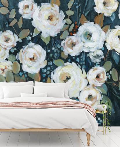 grønn, blå og hvitmalt floral tapet