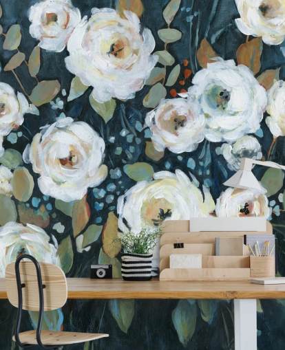 green, blue and white painted floral wallpaper green, blue and white painted floral wallpaper