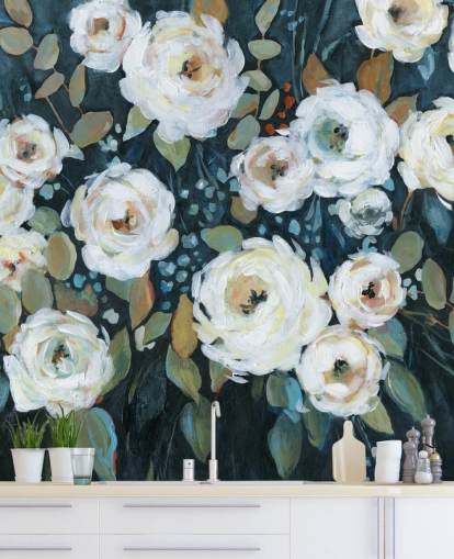 grønn, blå og hvitmalt floral tapet grønn, blå og hvitmalt floral tapet