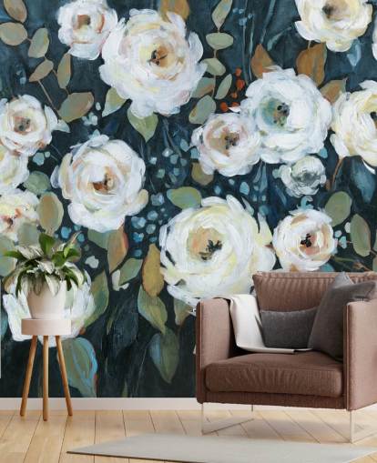 groen, blauw en wit geschilderd bloemenbehang groen, blauw en wit geschilderd bloemenbehang