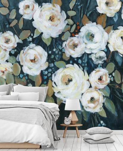 grønn, blå og hvitmalt floral tapet grønn, blå og hvitmalt floral tapet