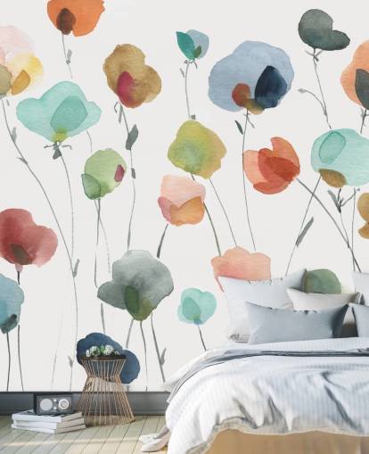 blue, orange and red flowers wallpaper