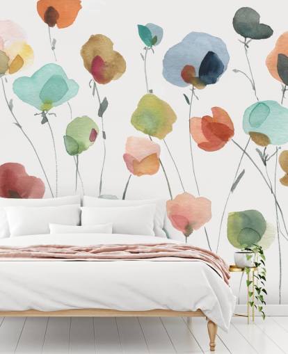 blue, orange and red flowers wallpaper