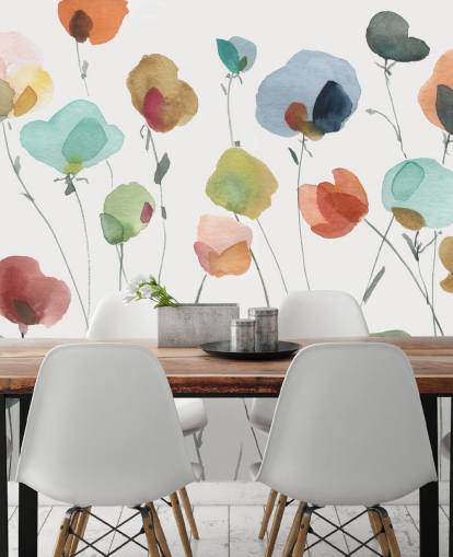 blue, orange and red flowers wallpaper