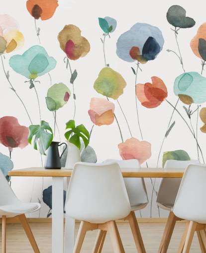 blue, orange and red flowers wallpaper