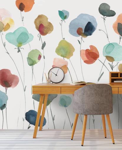 blue, orange and red flowers wallpaper