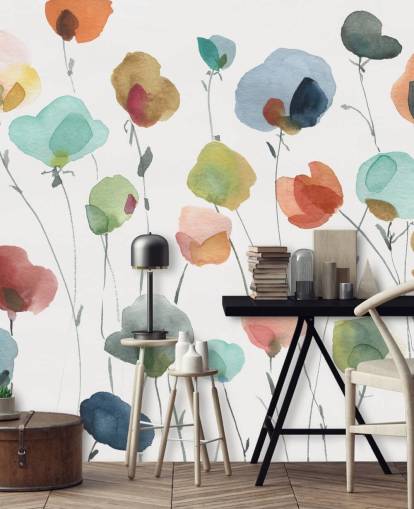 blue, orange and red flowers wallpaper