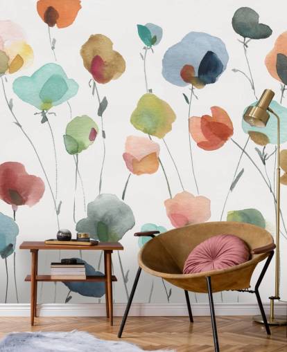 blue, orange and red flowers wallpaper