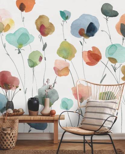 blue, orange and red flowers wallpaper