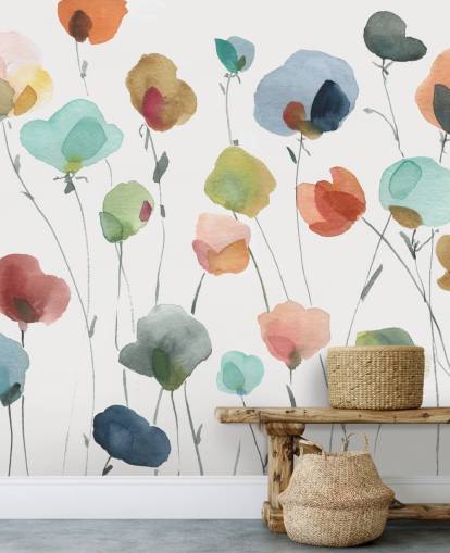 blue, orange and red flowers wallpaper