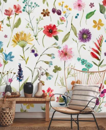 fiori di prato colorati dipinti su sfondo bianco carta da parati fiori di prato colorati dipinti su sfondo bianco carta da parati