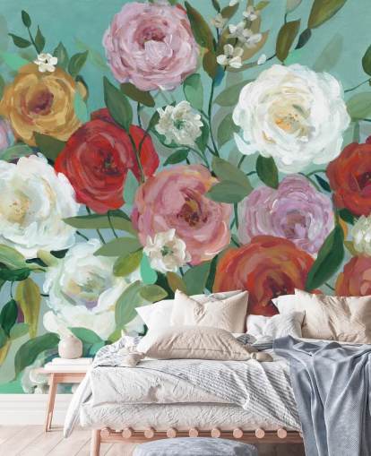 bunt bemalte Rosen auf grünem Hintergrund