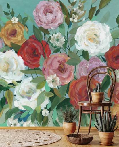 bunt bemalte Rosen auf grünem Hintergrund