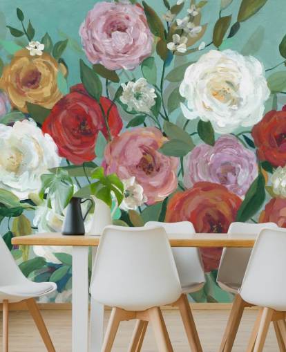 colourful painted roses on green background wallpaper colourful painted roses on green background wallpaper