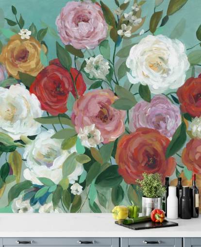 bunt bemalte Rosen auf grünem Hintergrund