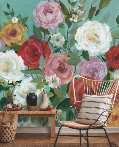 bunt bemalte Rosen auf grünem Hintergrund