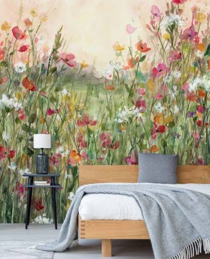 rosa och grön anpassningsbar blommig tapetväggmålning kallad Spring in Full Bloom av Carol Robinson för vardagsrum rosa och grön anpassningsbar blommig tapetväggmålning kallad Spring in Full Bloom av Carol Robinson för vardagsrum