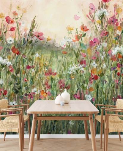 Personalisierbare Blumentapete in Rosa und Grün mit dem Titel Spring in Full Bloom von Carol Robinson für Wohnzimmer Personalisierbare Blumentapete in Rosa und Grün mit dem Titel Spring in Full Bloom von Carol Robinson für Wohnzimmer