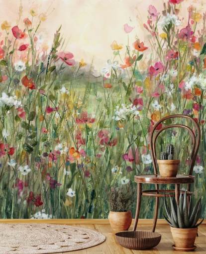 Personalisierbare Blumentapete in Rosa und Grün mit dem Titel Spring in Full Bloom von Carol Robinson für Wohnzimmer Personalisierbare Blumentapete in Rosa und Grün mit dem Titel Spring in Full Bloom von Carol Robinson für Wohnzimmer