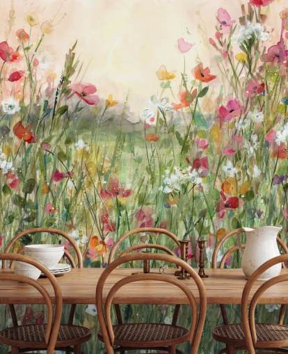 vaaleanpunainen ja vihreä muokattava kukka-taustakuvamaalaus nimeltä Spring in Full Bloom, kirjoittanut Carol Robinson olohuoneisiin