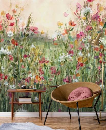 papier peint mural floral personnalisable rose et vert appelé Spring in Full Bloom par Carol Robinson pour les salons