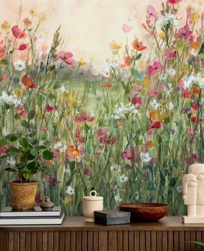 Personalisierbare Blumentapete in Rosa und Grün mit dem Titel Spring in Full Bloom von Carol Robinson für Wohnzimmer Personalisierbare Blumentapete in Rosa und Grün mit dem Titel Spring in Full Bloom von Carol Robinson für Wohnzimmer