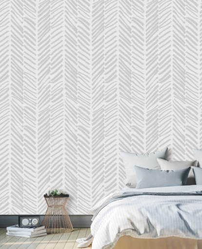 carta da parati murale beige personalizzabile chiamata Beige Herringbone per salotti, corridoi e stanze fangose