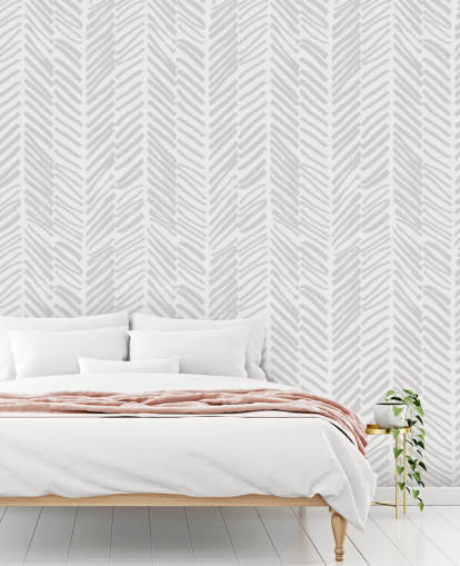 beige customisable patterned wallpaper mural called Beige Herringbone for living rooms, hallways and mud rooms