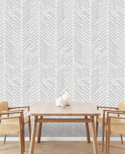 beige anpassningsbar mönstrad tapetväggmålning kallad Beige Herringbone för vardagsrum, hallar och lerum