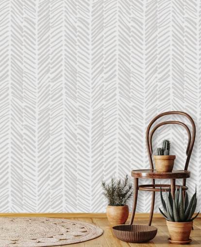beige customizable patterned wallpaper mural called Beige Herringbone for living rooms, hallways and mud rooms
