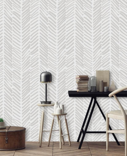mural de papel de parede estampado personalizável bege chamado Beige Herringbone para salas de estar, corredores e salas de barro