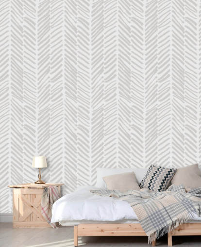 beige tilpasseligt mønstret tapetmaleri kaldet Beige Herringbone til stuer, gange og mudderrum