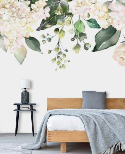 witte en groene bloemen hangend naar beneden behang