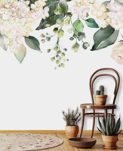 witte en groene bloemen hangend naar beneden behang