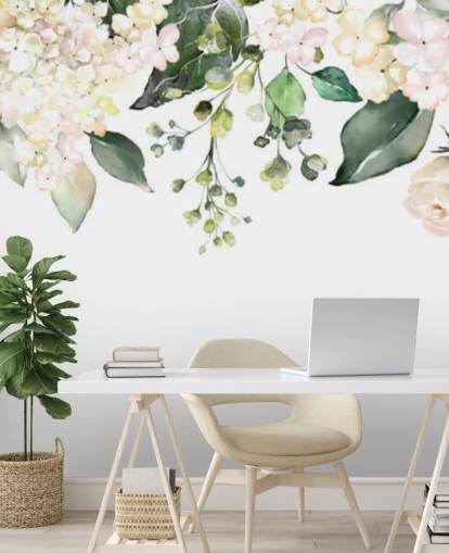 flores brancas e verdes penduradas para baixo papel de parede