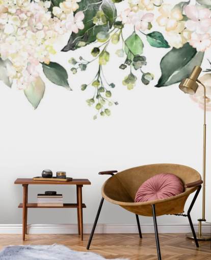 flores brancas e verdes penduradas para baixo papel de parede