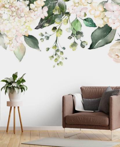 fleurs blanches et vertes pendantes papier peint