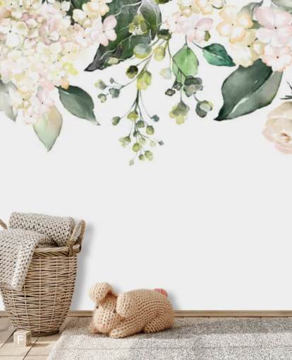 witte en groene bloemen hangend naar beneden behang